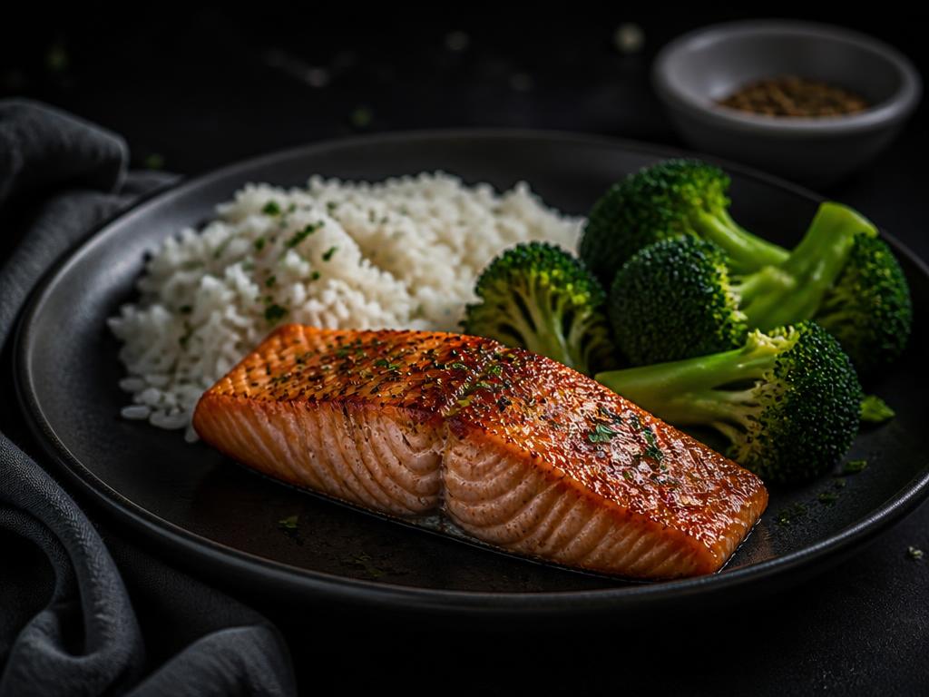 Lachs mit Brokkoli und Reis