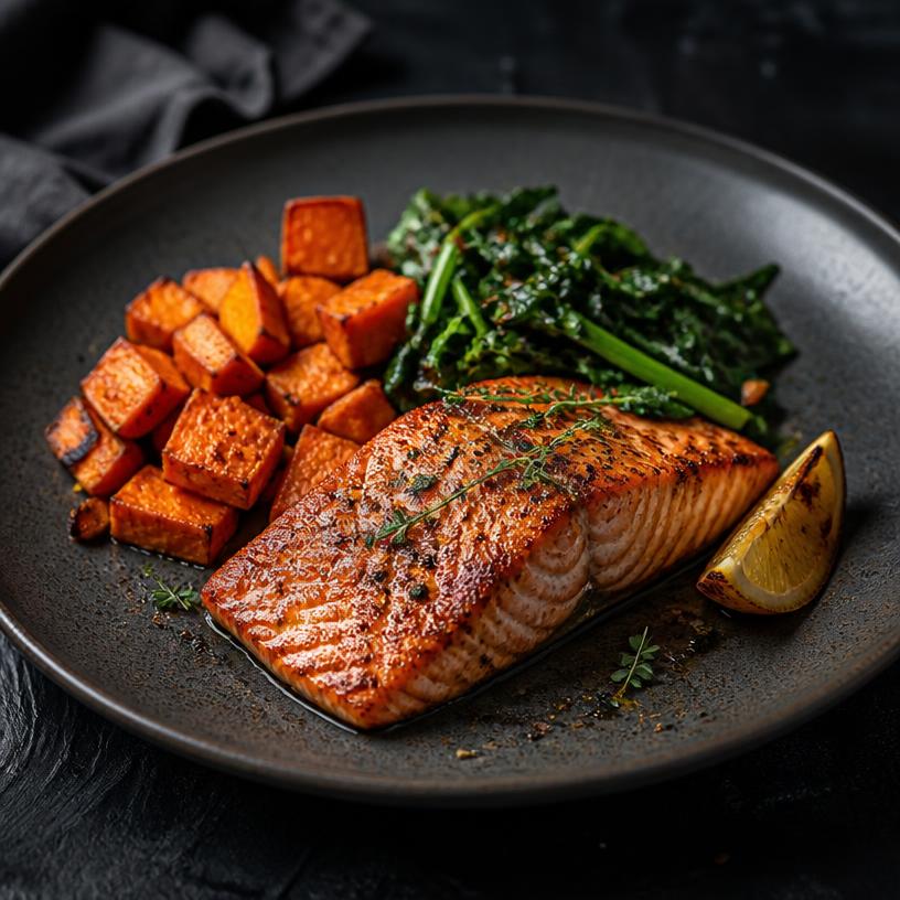 Abendessen: Lachs mit Süßkartoffel