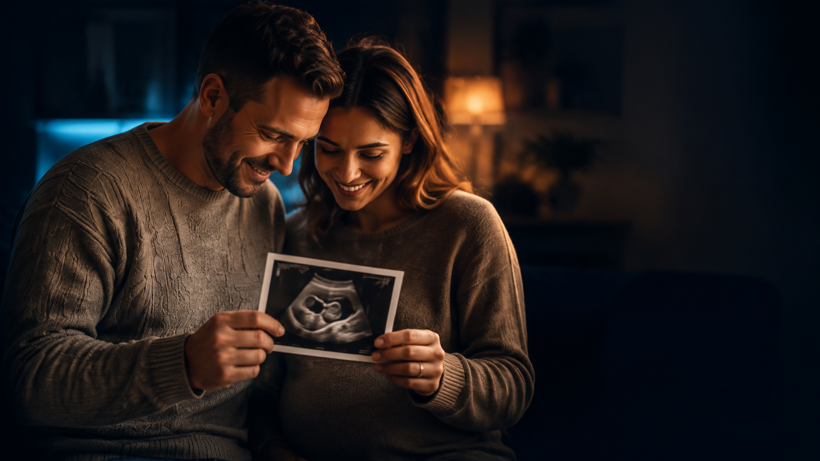 Paar betrachtet gemeinsam ein Ultraschallbild