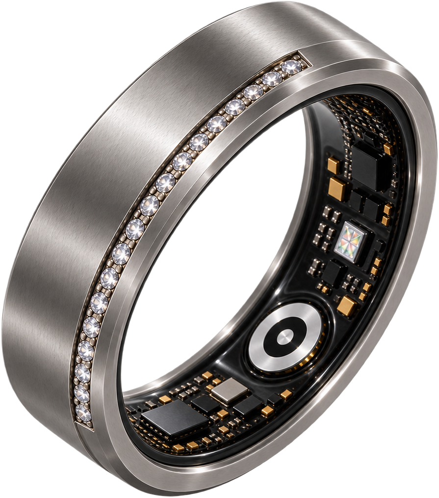 SKELVIA Smart Ring mit Steinreihe und sichtbarer Sensorik