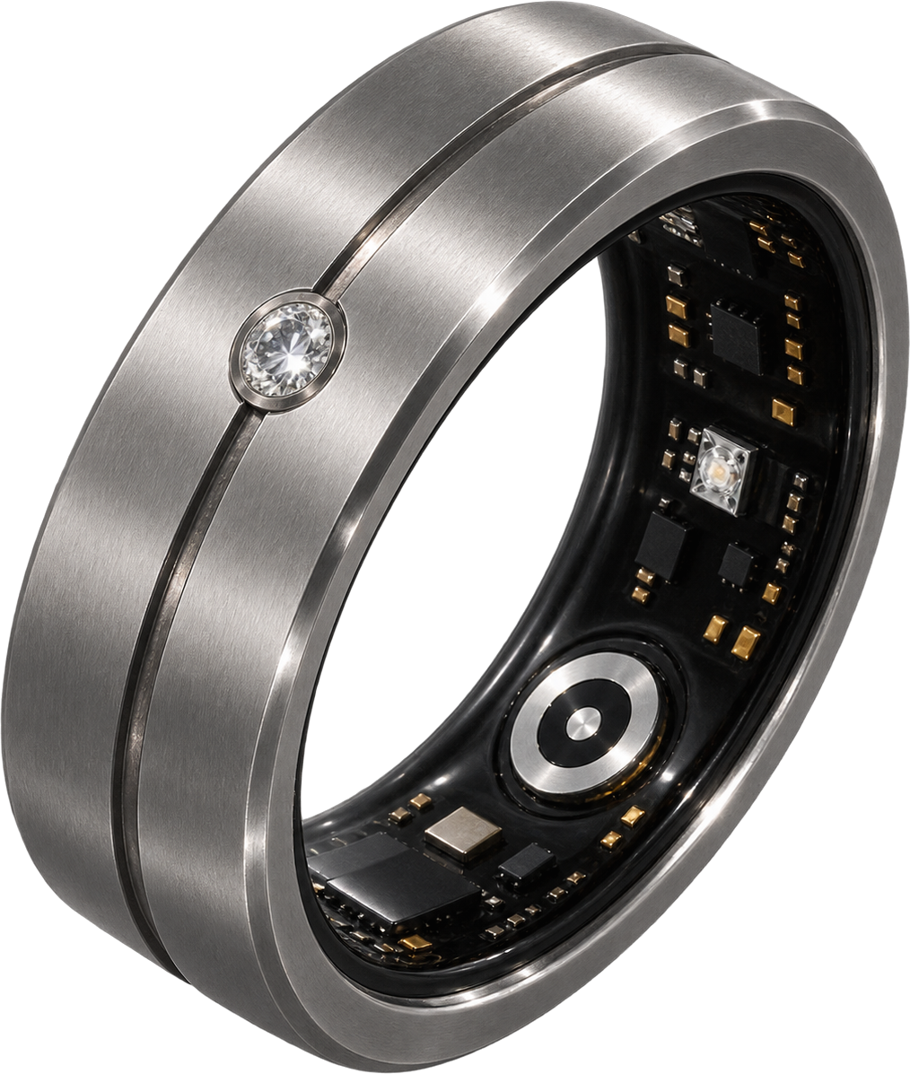 SKELVIA Smart Ring mit sandgestrahlter Oberfläche aus 316L Schmuckedelstahl und Sensoreinheit