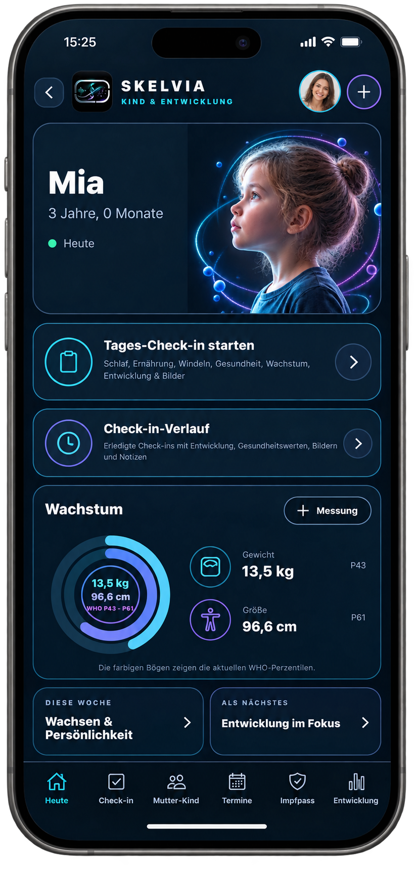 SKELVIA Kind: Tagesübersicht mit Check-ins