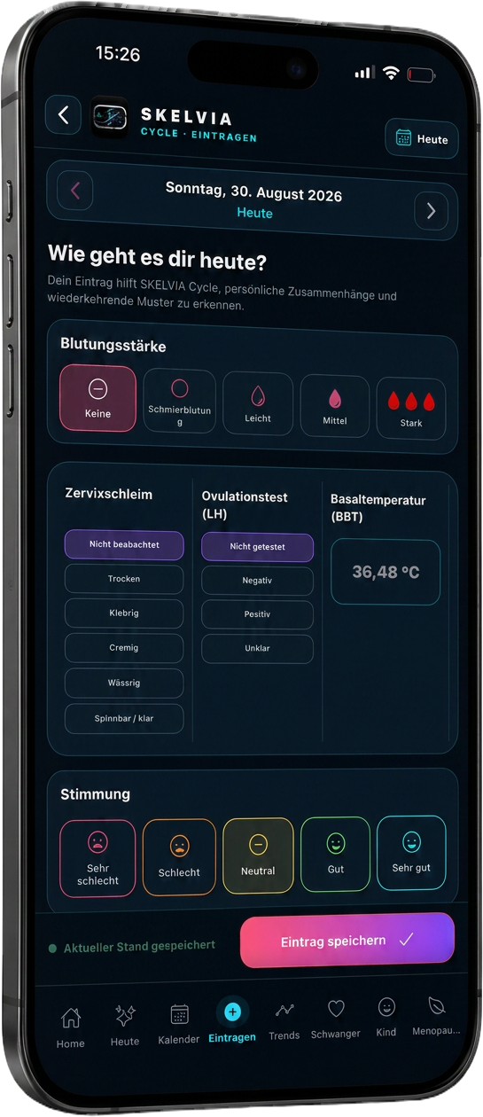 SKELVIA Cycle App – Eintragen von Zykluszeichen