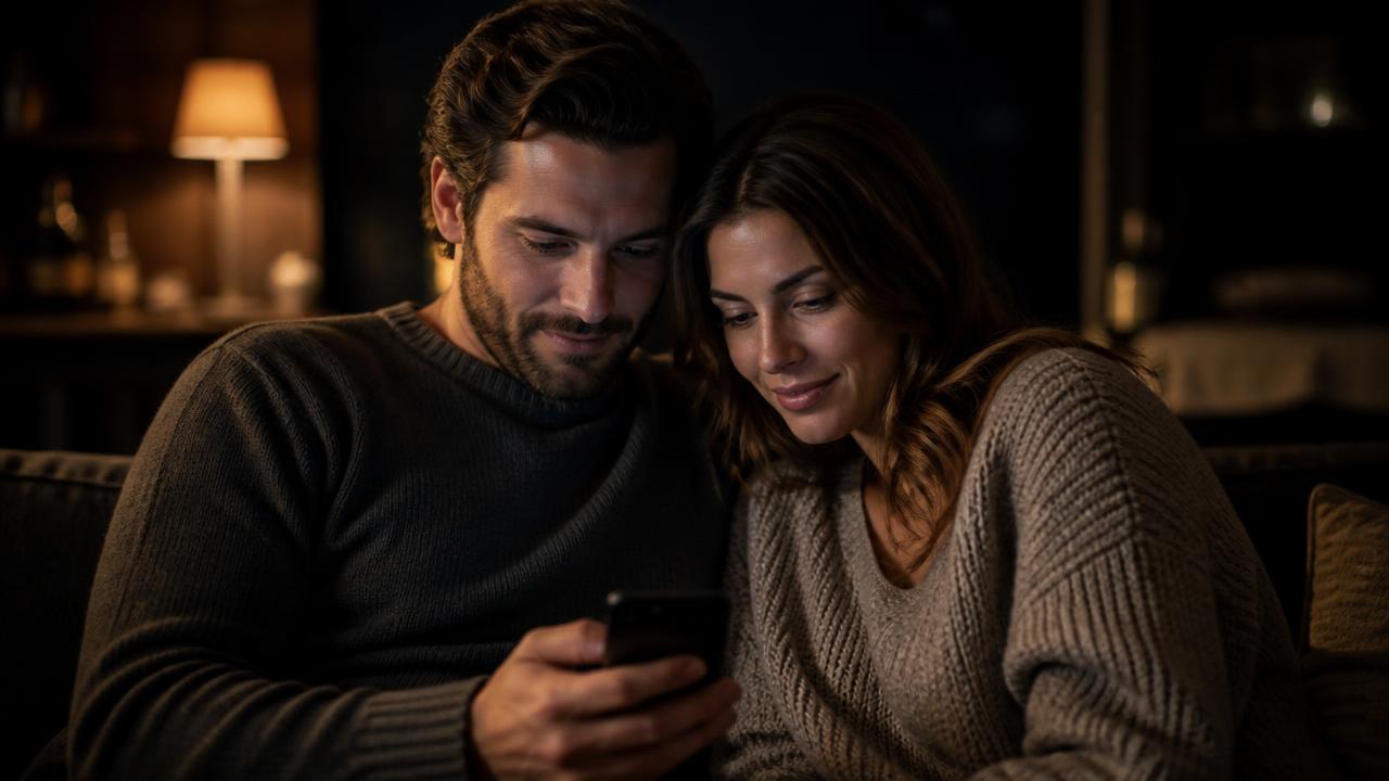 Paar schaut gemeinsam auf ein Smartphone