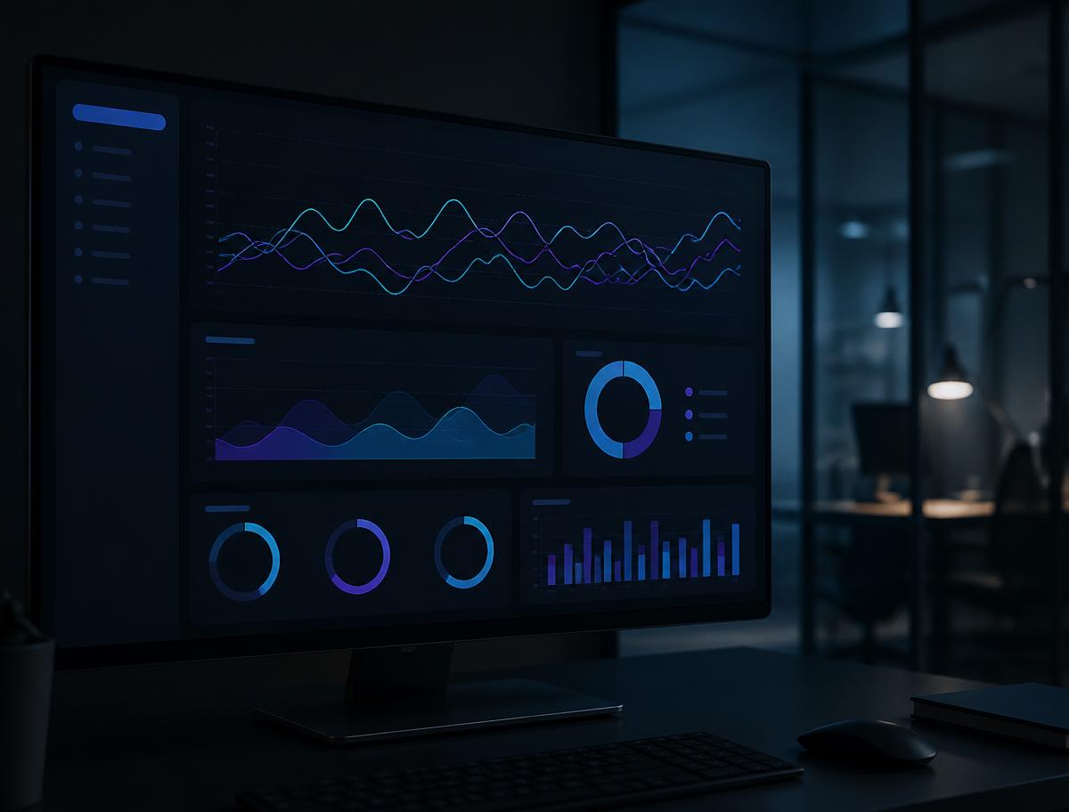 Modernes Gesundheits-Dashboard auf einem Monitor im dunklen Raum